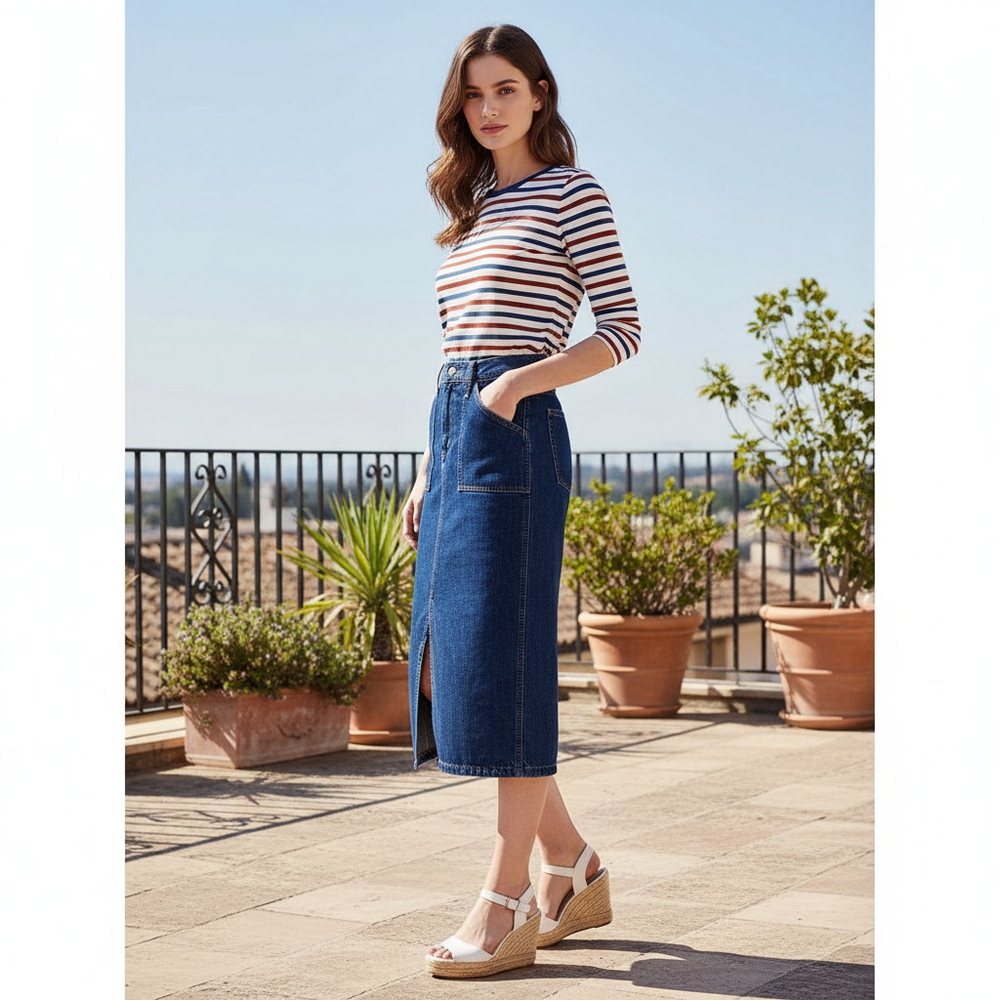 J.CREW Austin Wash Front Slit Denim Pencil Midi 100% Cotton Skirt Women’ Size 24 - Picture 2 of 12
